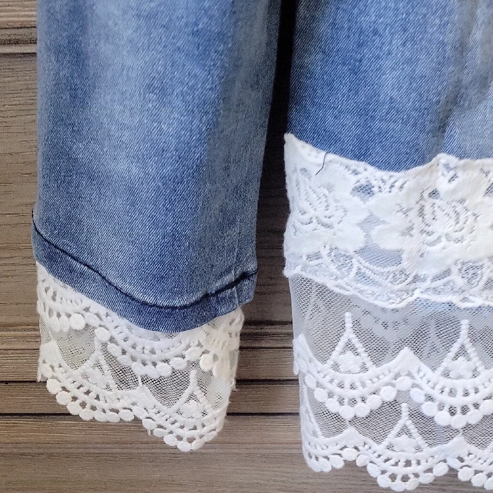 Jean Jacket Button Front With Lace And Pearl Embellishment - Picture 4 of 8